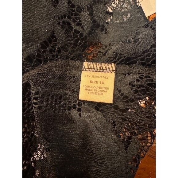 EUC me&u black lace boho fringe ends open front cardigan sheer cover up Size 1X - Picture 8 of 8